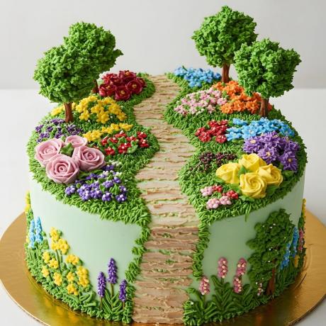 Cake with Sugar Grass and Bushes